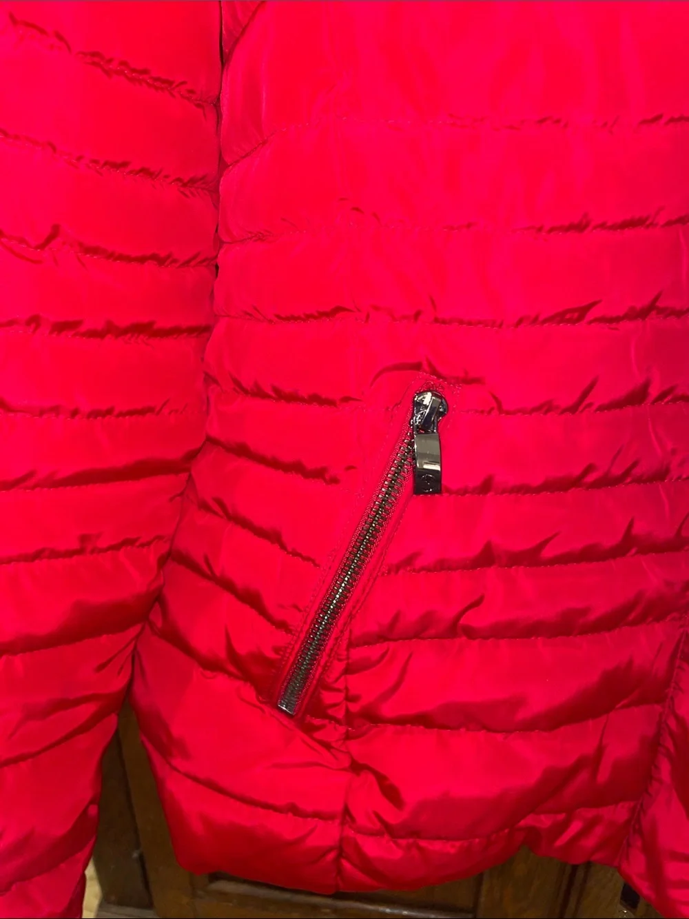 Armani Jeans Girls Red Faux Fur Quilted Winter Coat Removable Hood size 10